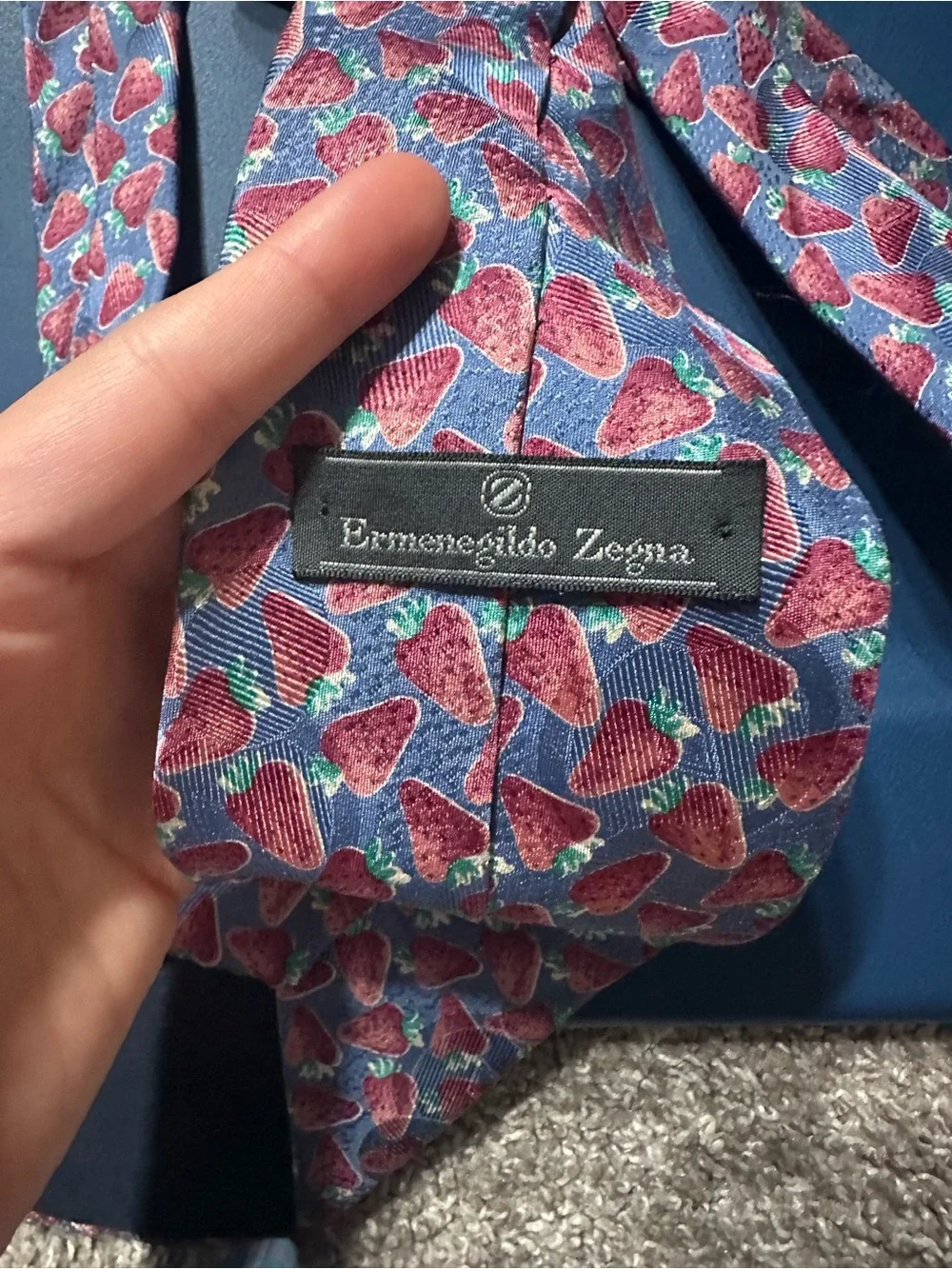 Ermenegildo Zegna Red Strawberry Pattern Tie on Gray